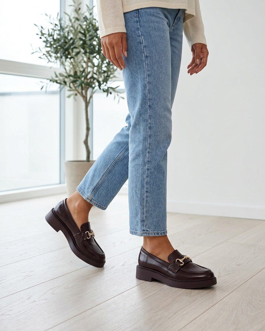 Mocassins en simili à bijou métallique - Bordeaux