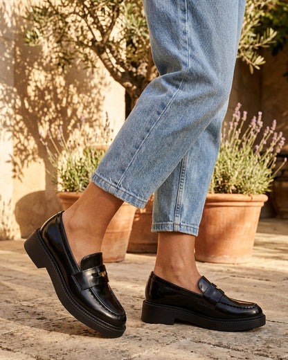 Mocassins en simili à médaille - Noir