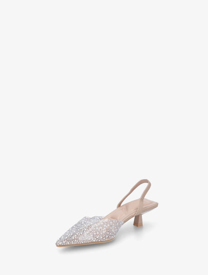 Escarpins à talon ouvert et ganse transparente à strass - Beige - 3