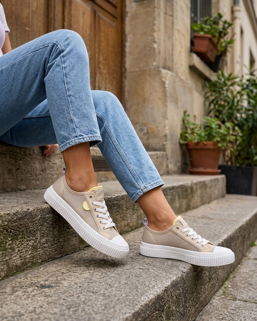 Tennis basique en tissu ajouré - Beige