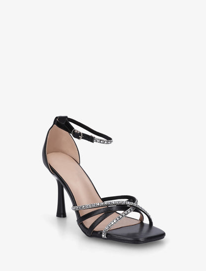 Sandales en simili à brides ornées de strass - Noir - 2