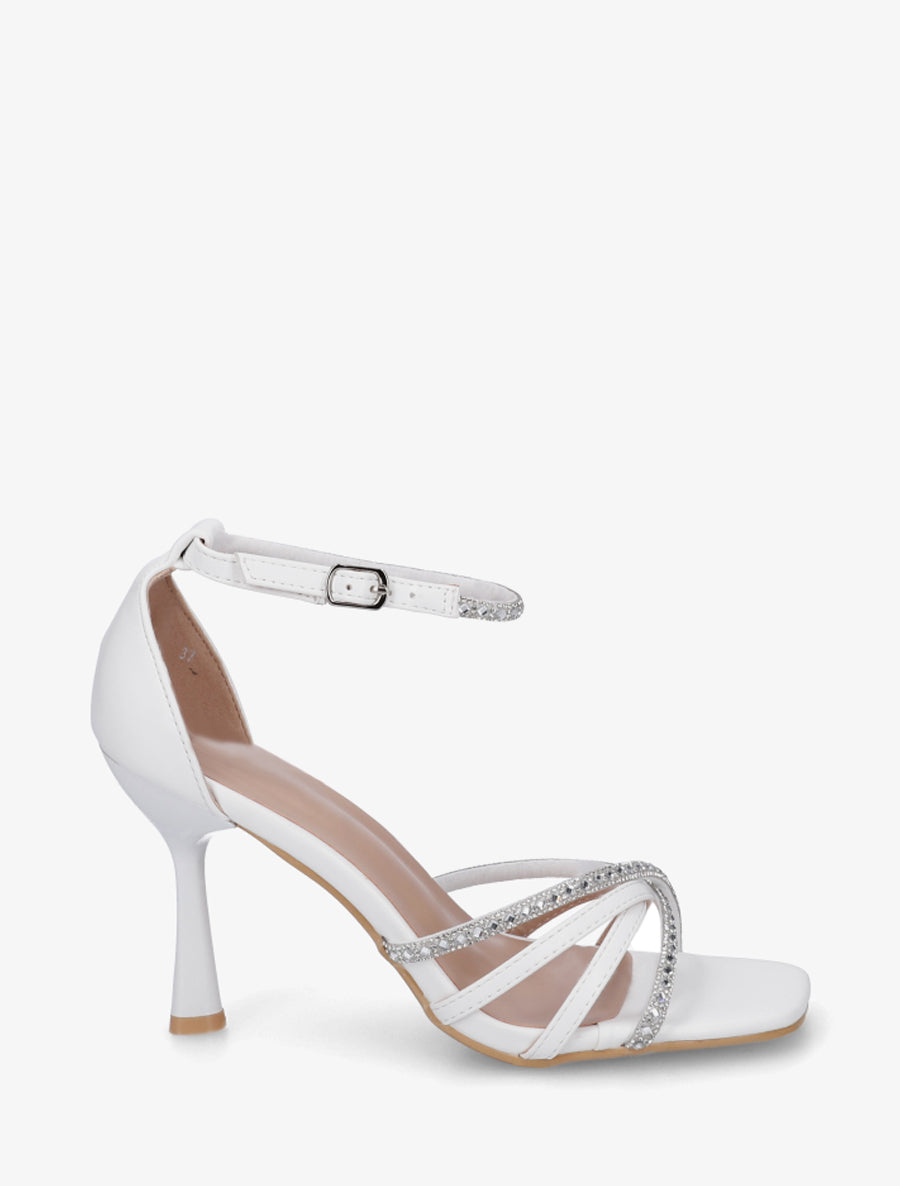 Sandales en simili à brides ornées de strass - Blanc - 1