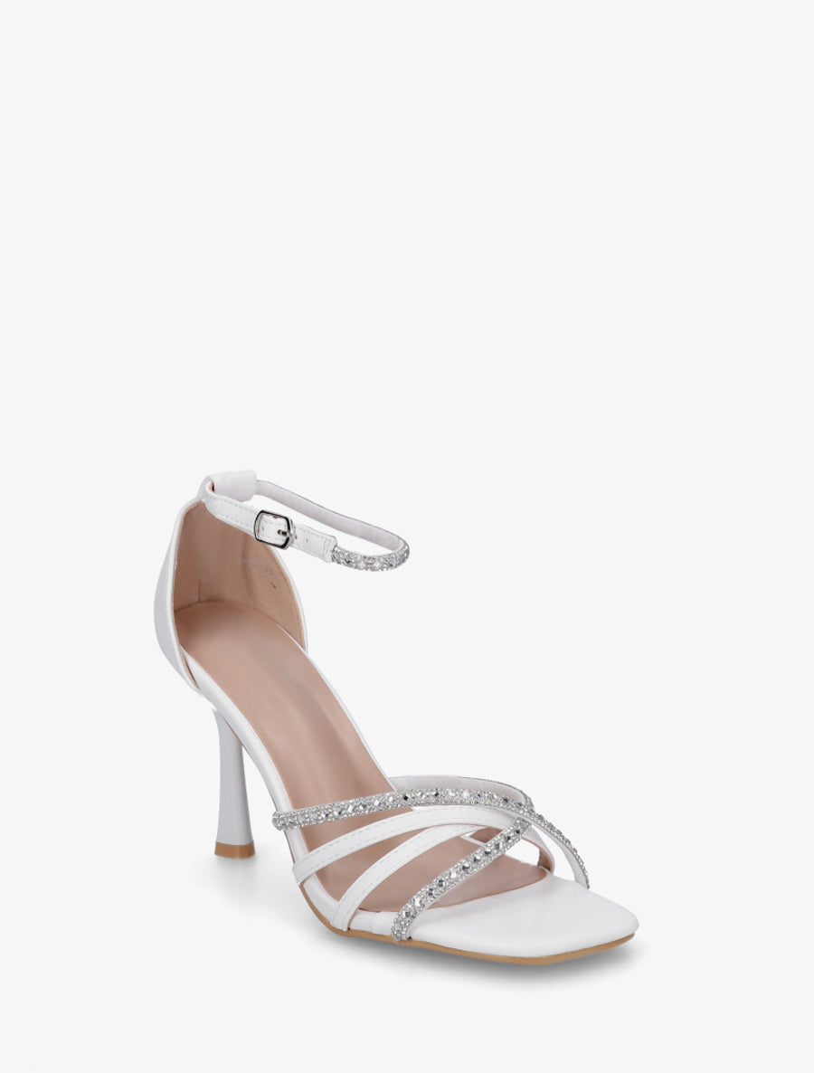 Sandales en simili à brides ornées de strass - Blanc - 2