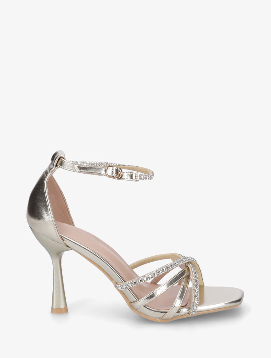 Sandales en simili à brides ornées de strass - Or - 1