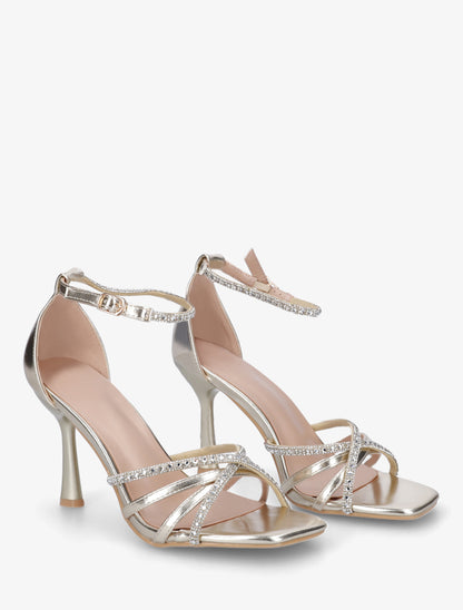 Sandales en simili à brides ornées de strass - Or - 4