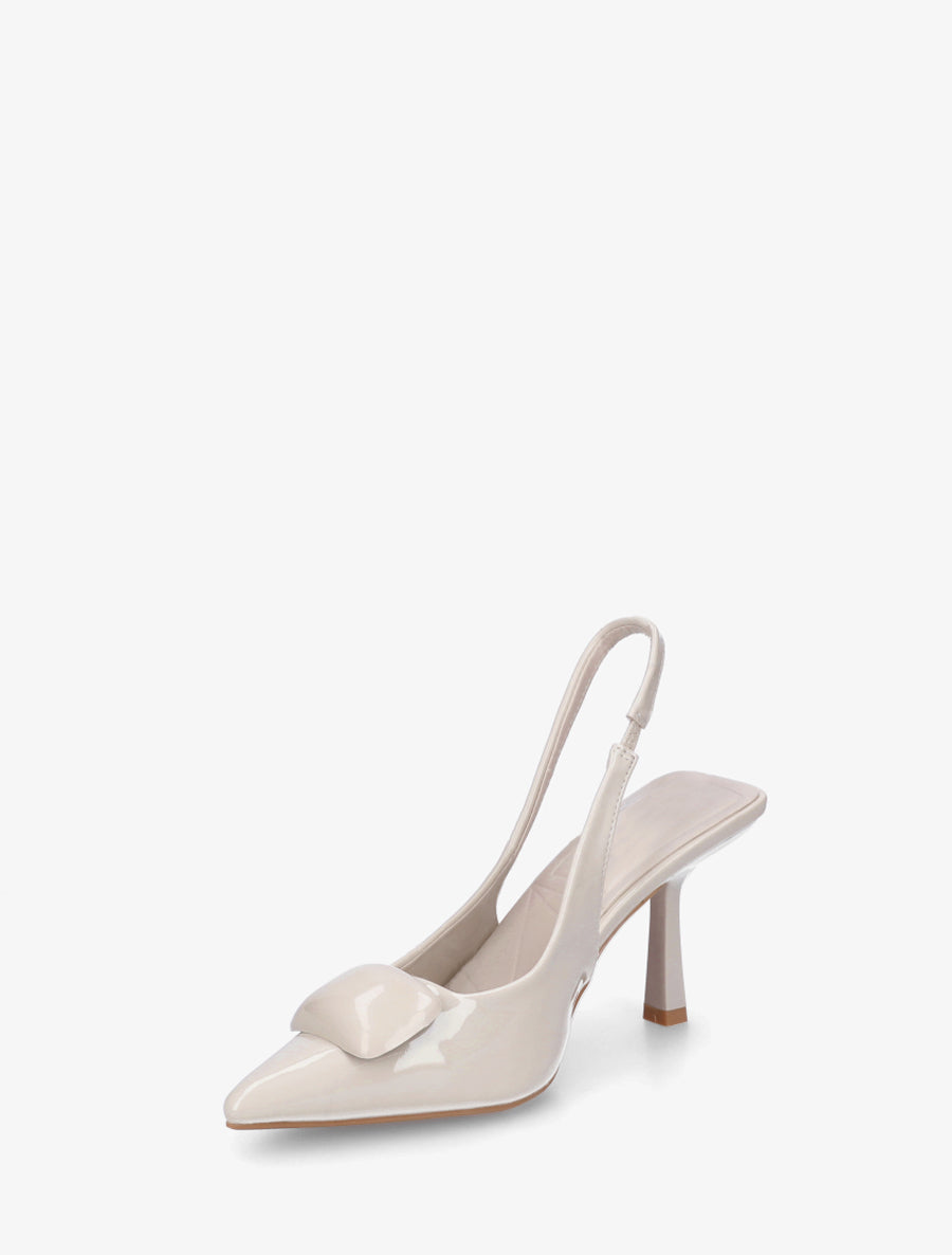 Escarpins à talon ouvert et empiècement bijou - Beige - 3