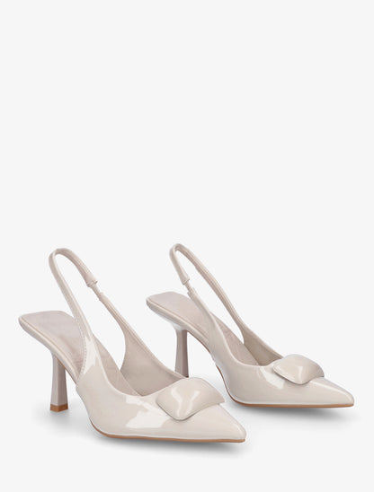 Escarpins à talon ouvert et empiècement bijou - Beige - 4