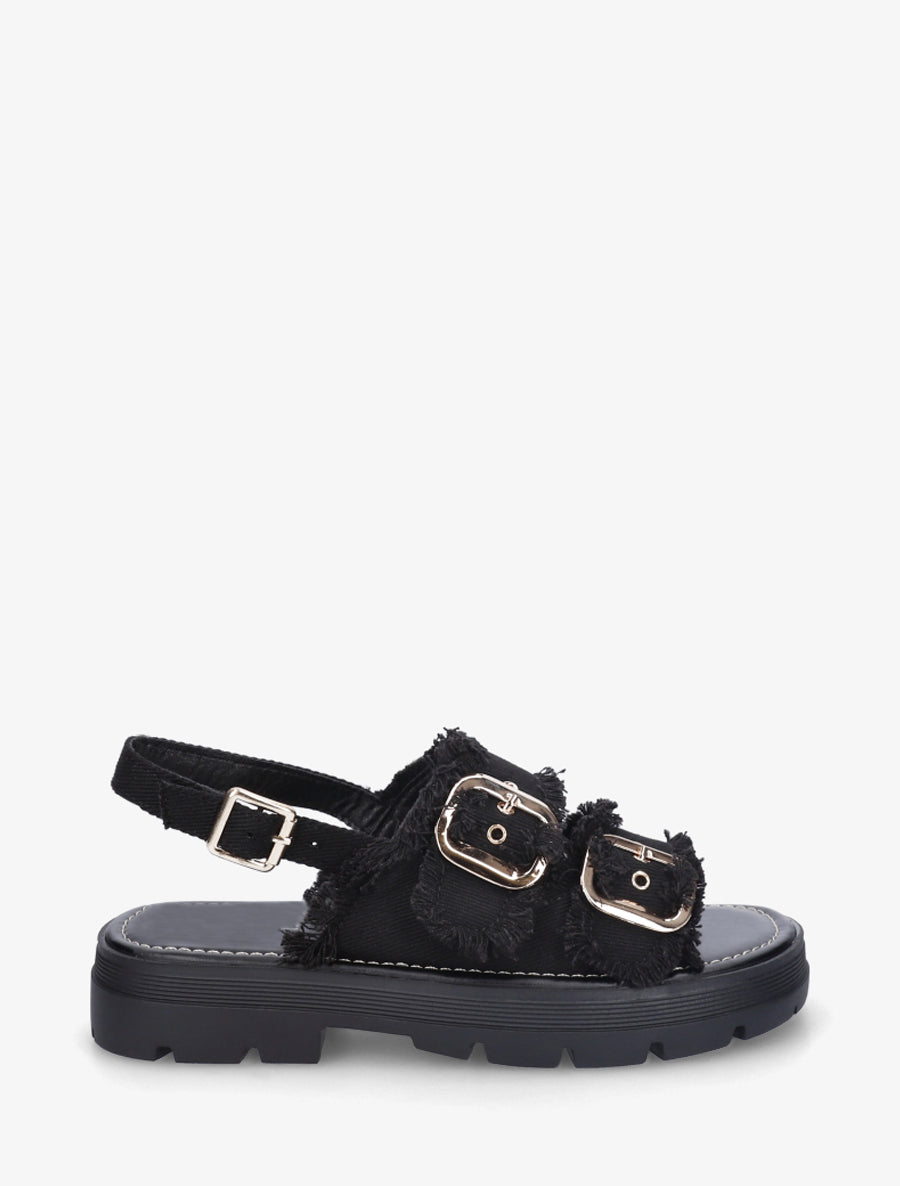 Claquettes en denim à bords effilochés - Noir - 1