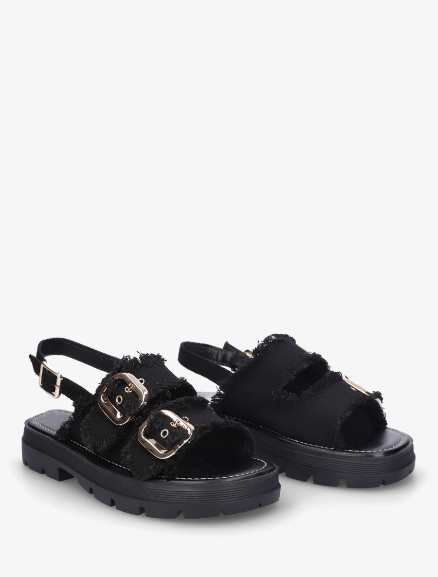 Claquettes en denim à bords effilochés - Noir - 4
