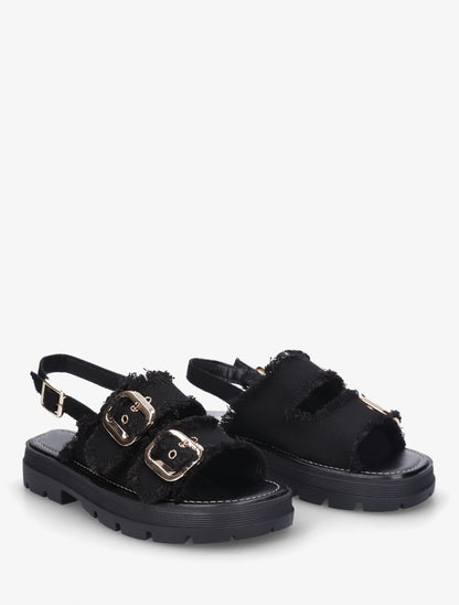 Claquettes en denim à bords effilochés - Noir - 4