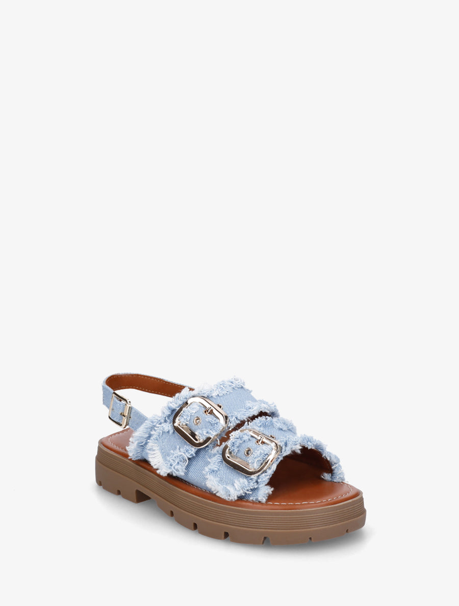 Claquettes en denim à bords effilochés - Bleu ciel - 2