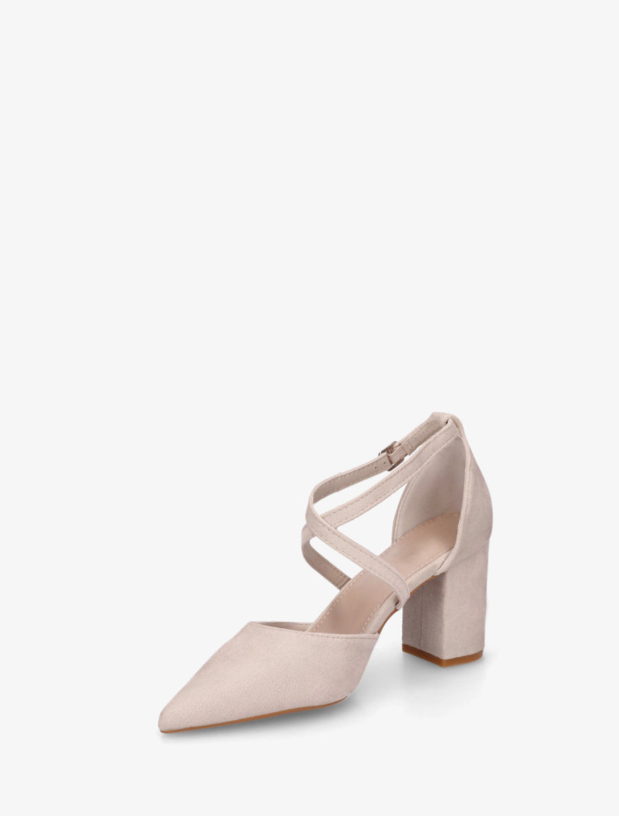 Sandales en suédine à brides croisées - Beige - 3