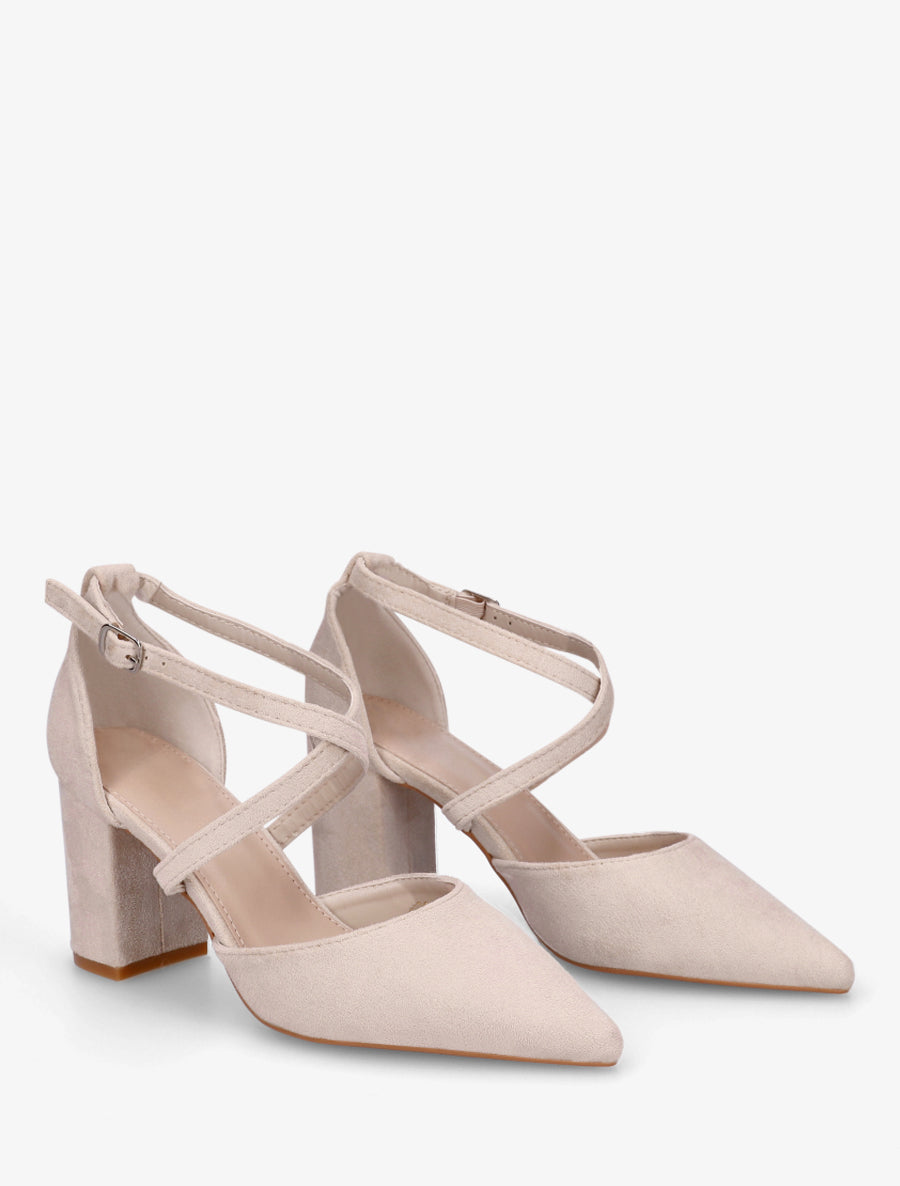 Sandales en suédine à brides croisées - Beige - 4