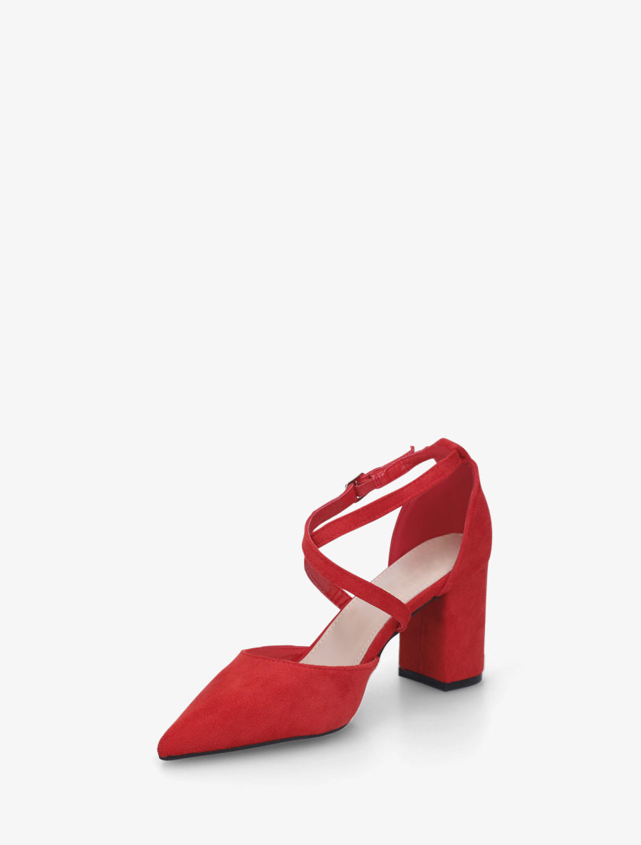 Sandales en suédine à brides croisées - Rouge - 3