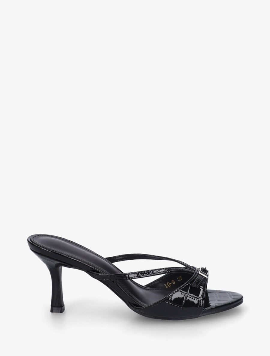 Mules vernies à bride à motif croco - Noir - 1