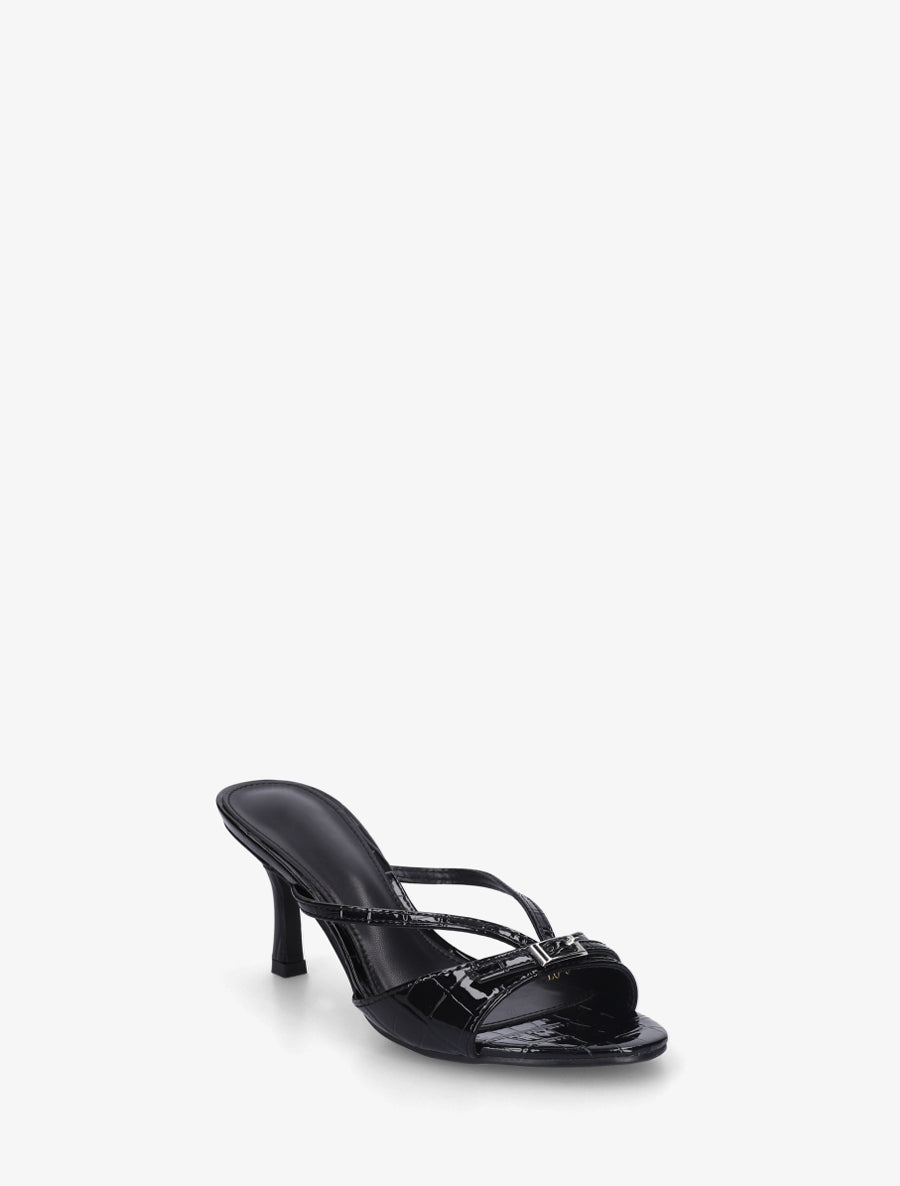 Mules vernies à bride à motif croco - Noir - 2