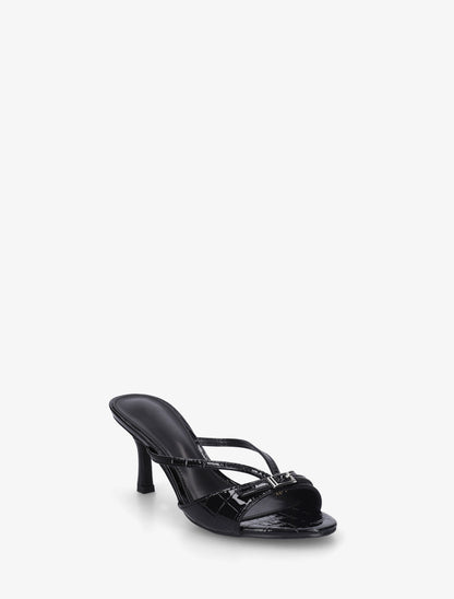 Mules vernies à bride à motif croco - Noir - 2