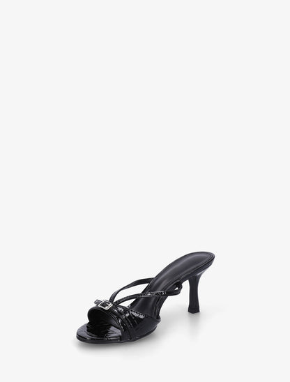 Mules vernies à bride à motif croco - Noir - 3