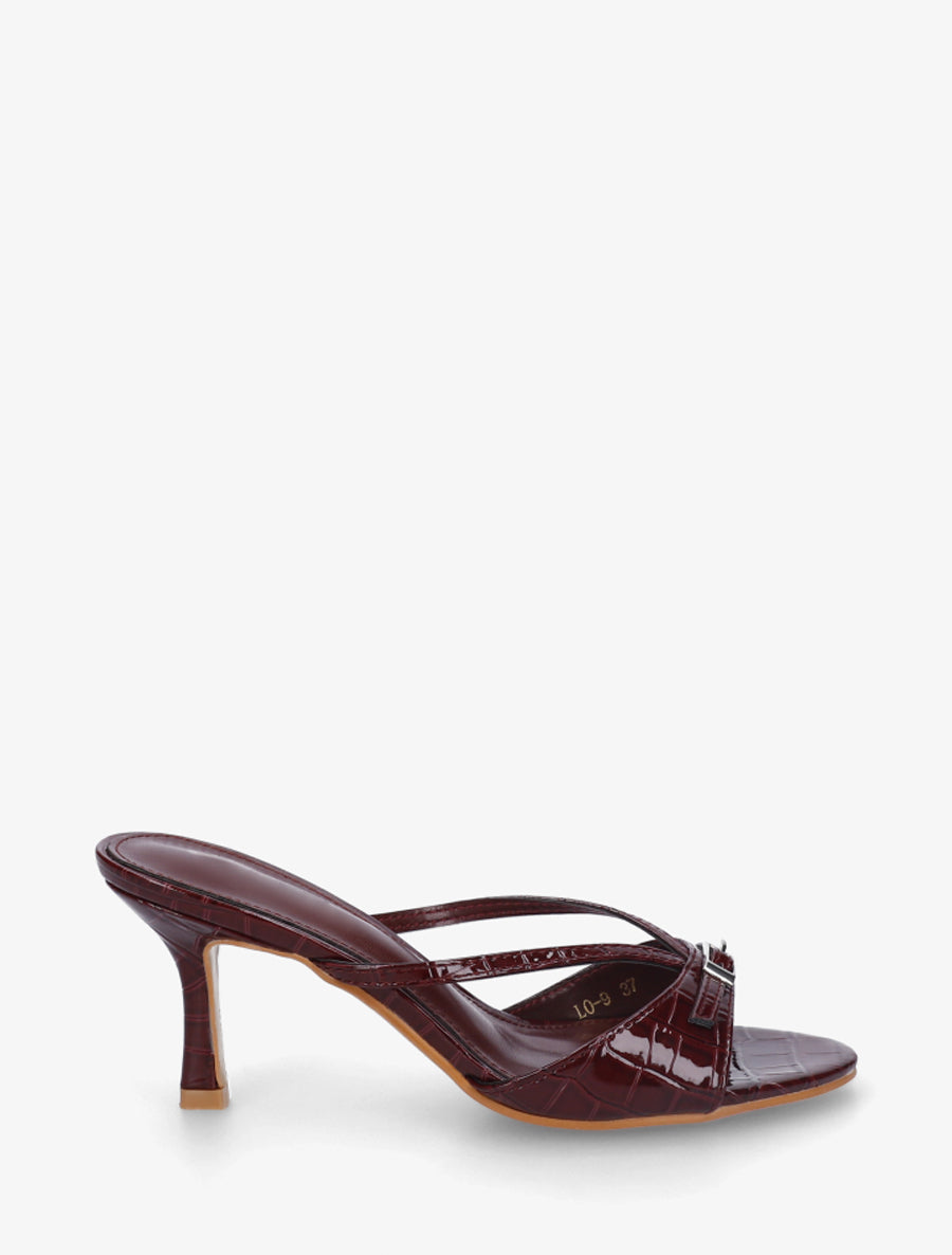Mules vernies à bride à motif croco - Bordeaux - 1