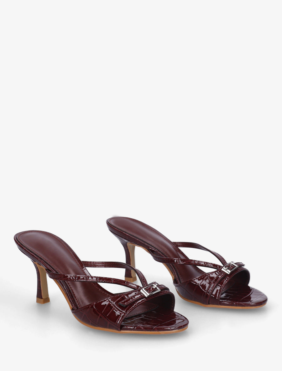 Mules vernies à bride à motif croco - Bordeaux - 4