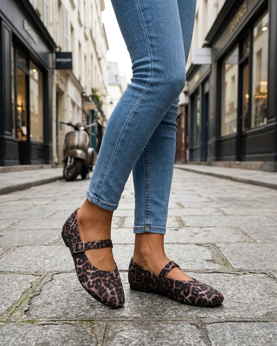 Ballerines imprimé léopard à bride - Camel