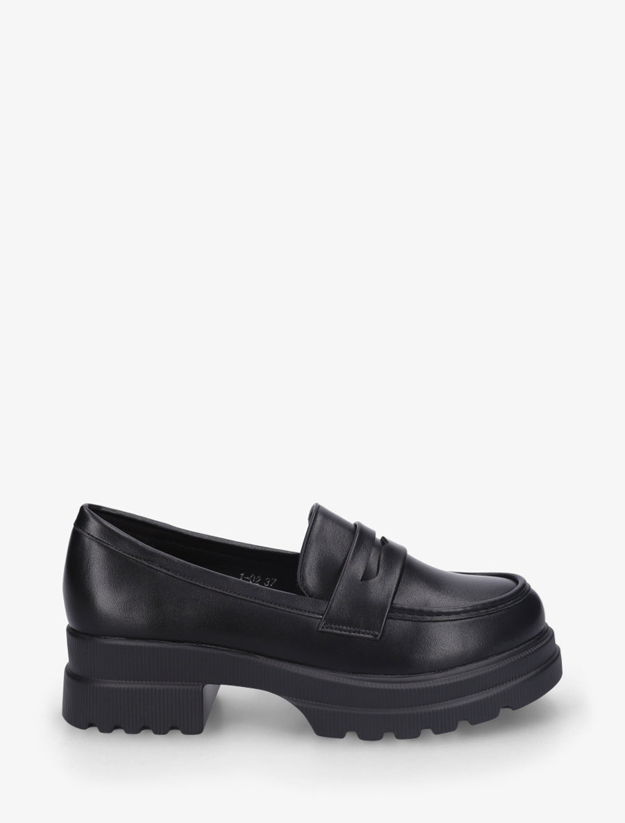Mocassins en simili à semelle crantée - Noir - 1