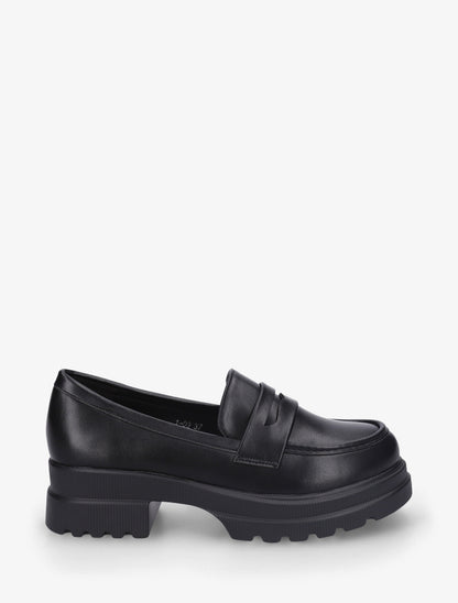 Mocassins en simili à semelle crantée - Noir - 1