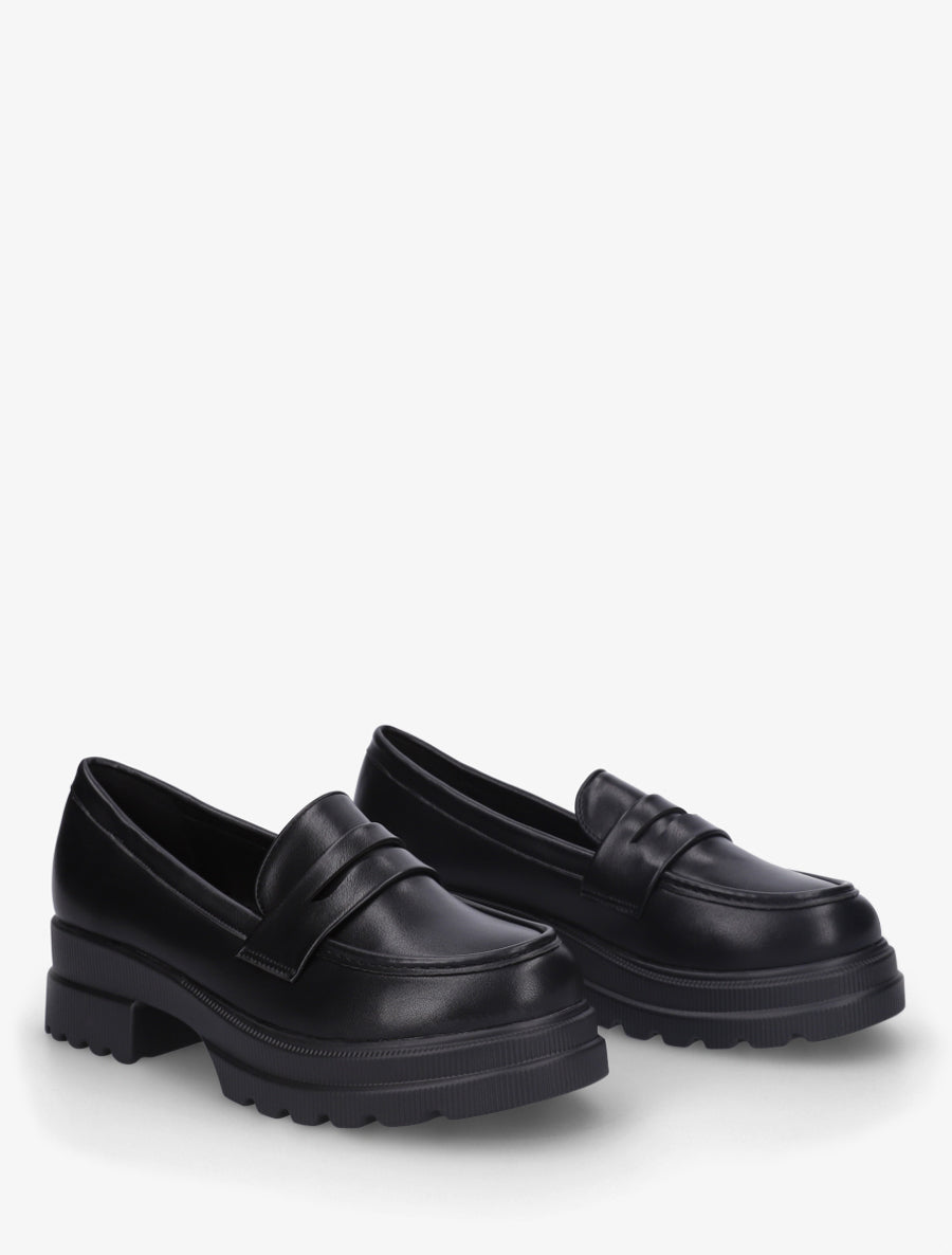 Mocassins en simili à semelle crantée - Noir - 4