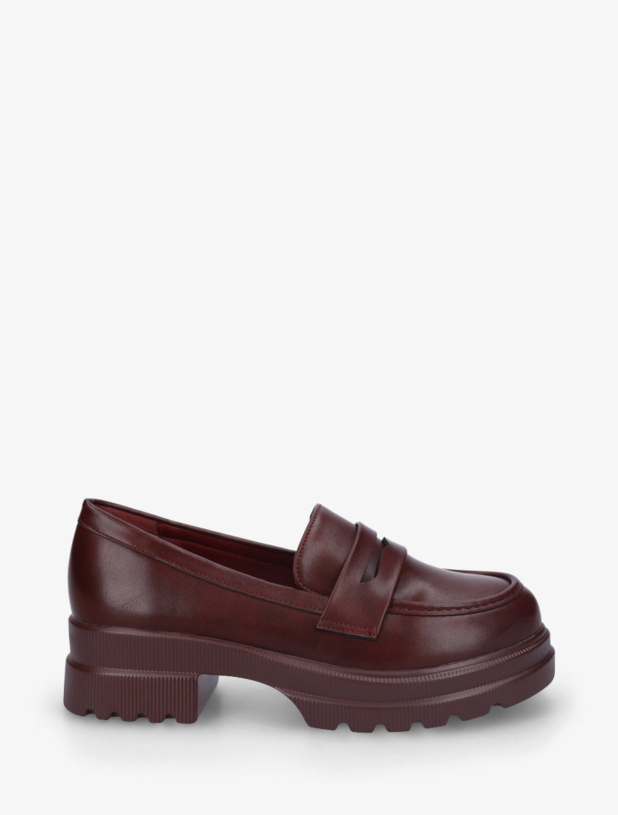 Mocassins en simili à semelle crantée - Bordeaux - 1