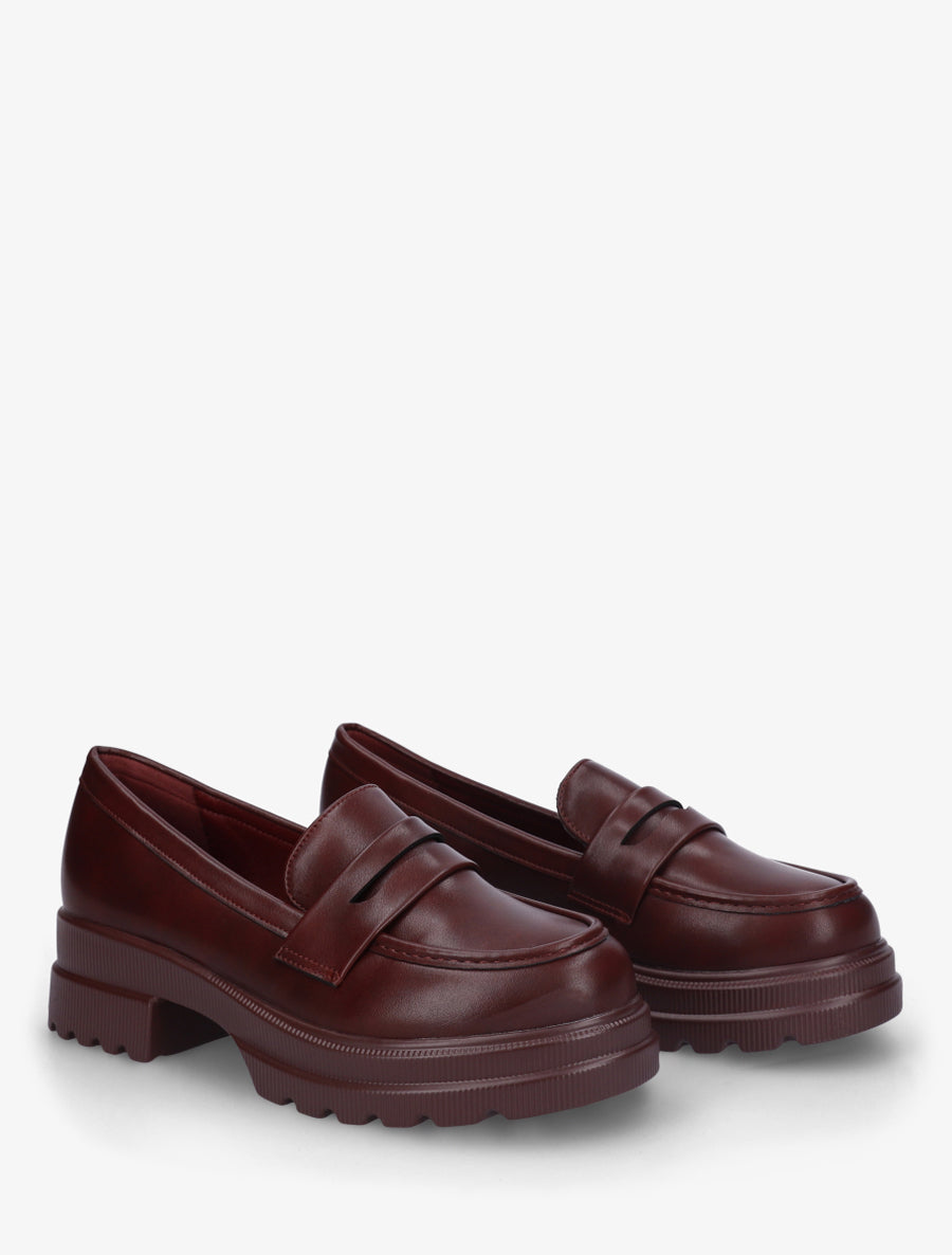 Mocassins en simili à semelle crantée - Bordeaux - 4