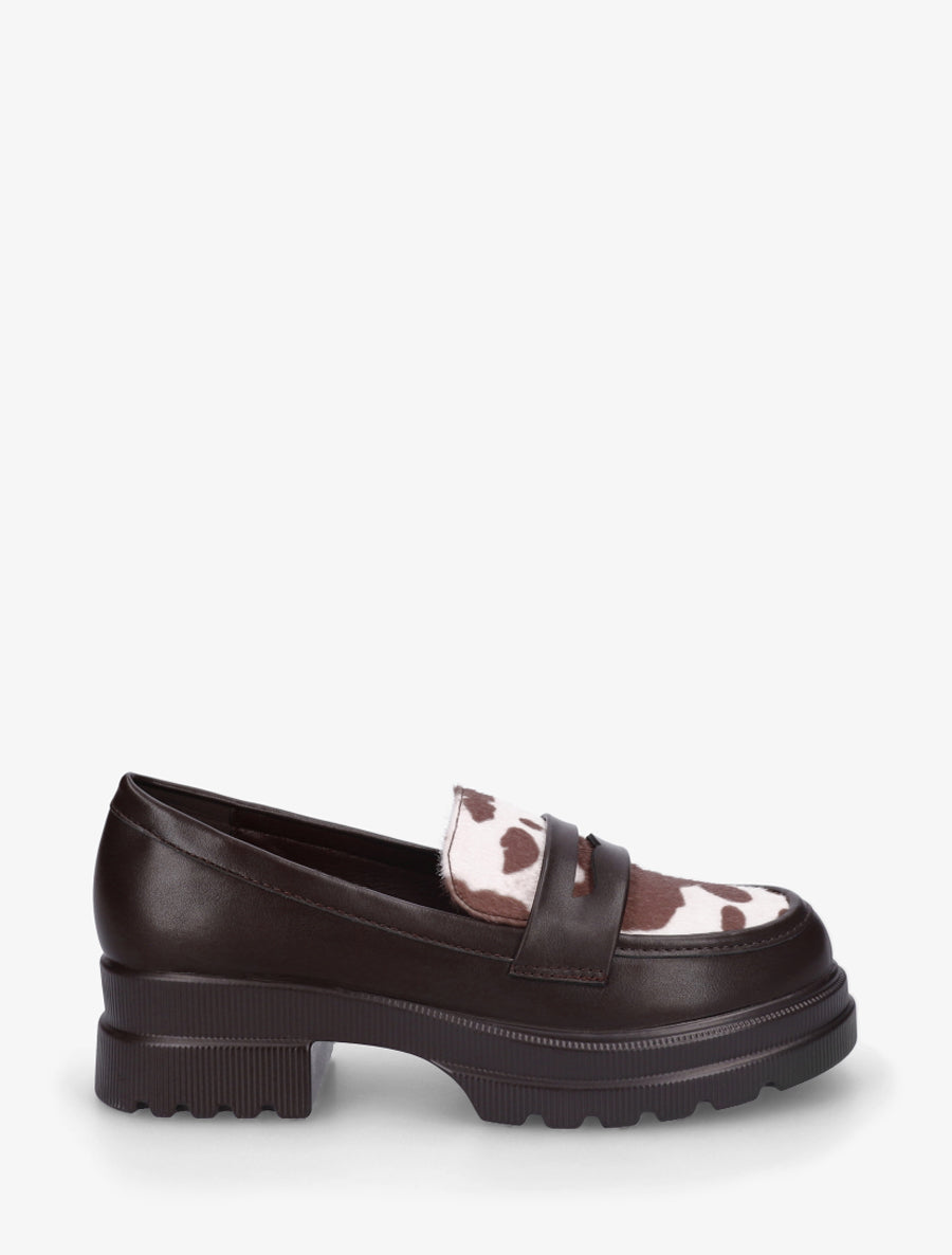 Mocassins en simili à semelle crantée - Marron - 1