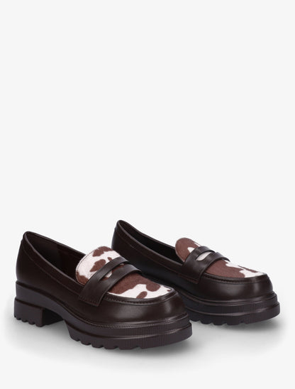 Mocassins en simili à semelle crantée - Marron - 4