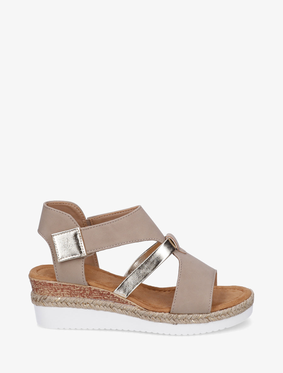Sandales à scratch et talon compensé - Taupe - 1