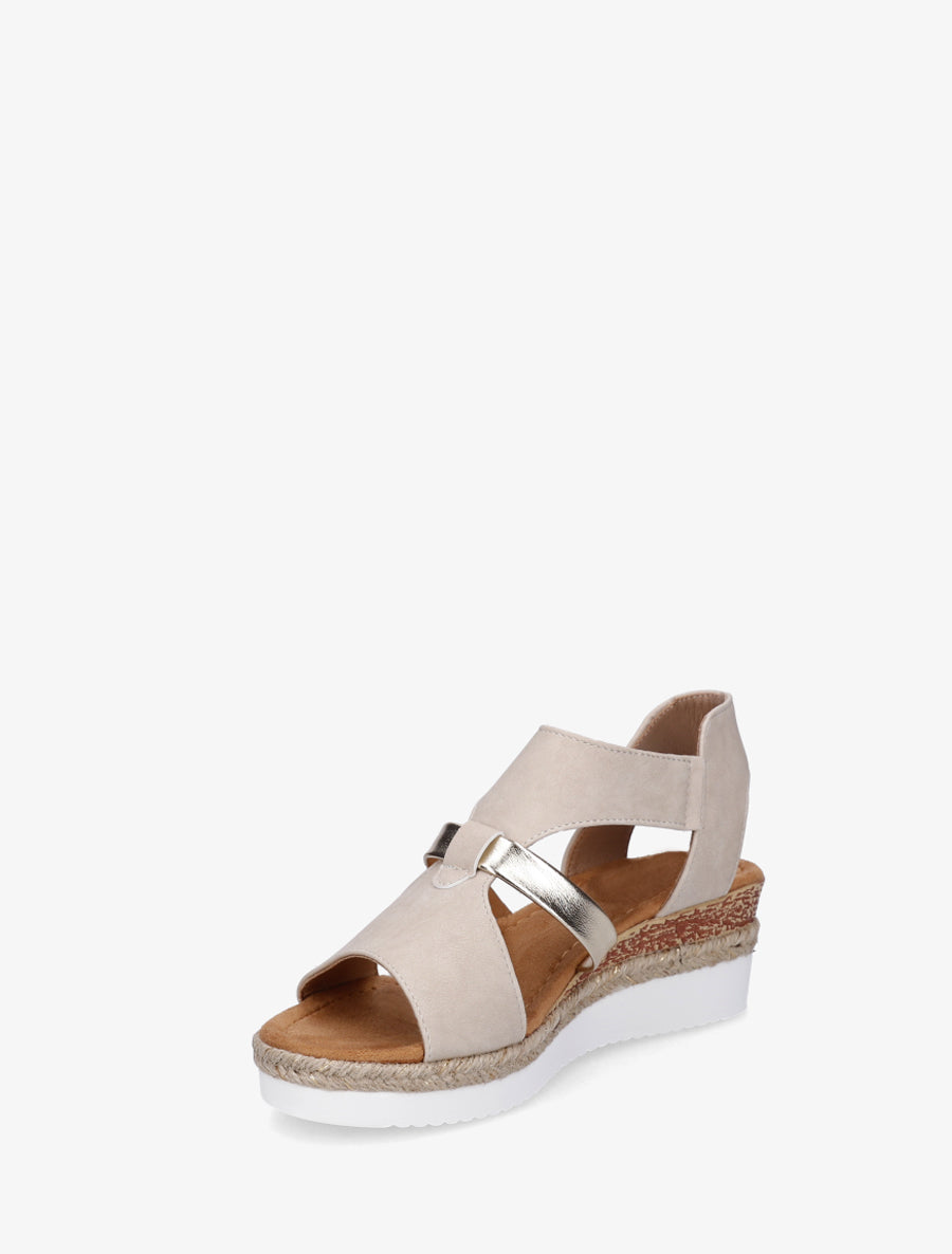 Sandales à scratch et talon compensé - Beige - 3