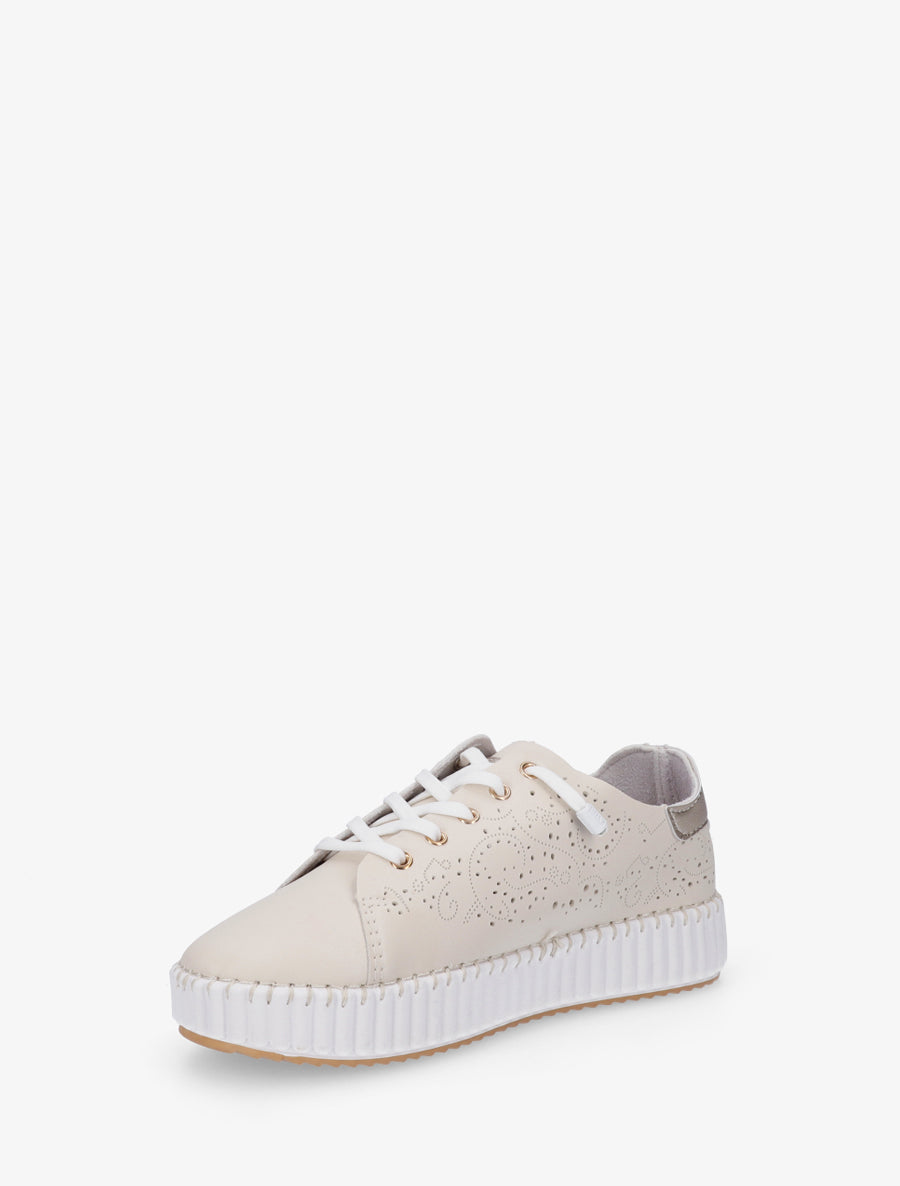 Sneakers souples à motifs ajourés - Beige - 3