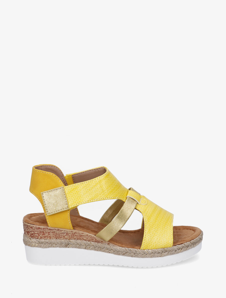 Sandales compensées à bride texturée - Jaune - 1