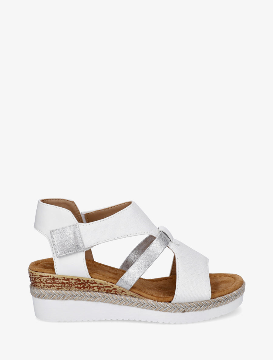 Sandales compensées à bride texturée - Blanc - 1