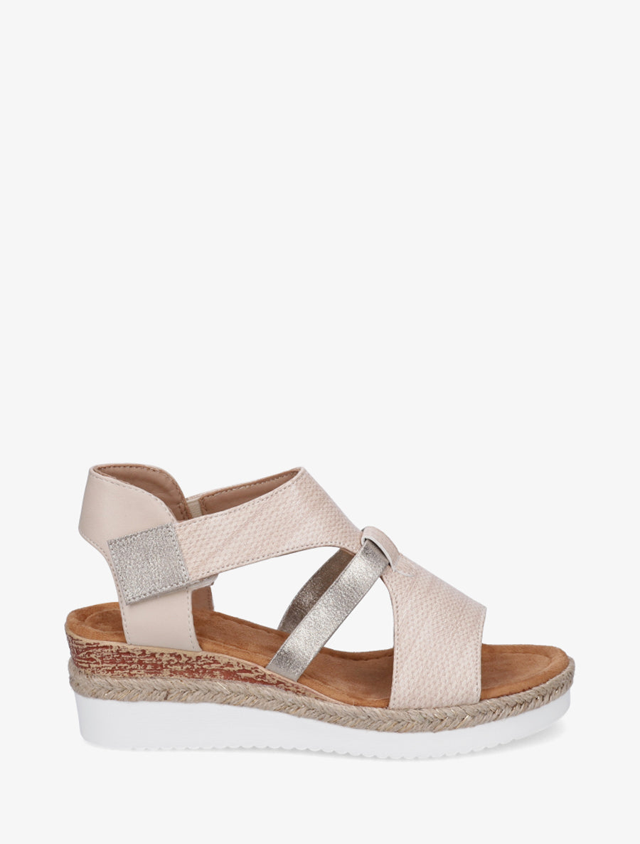 Sandales compensées à bride texturée - Beige - 1