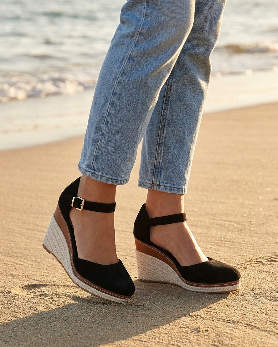 Espadrilles compensées en suédine - Noir