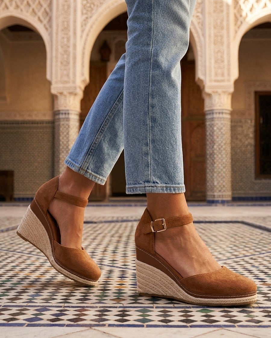 Espadrilles compensées en suédine - Camel