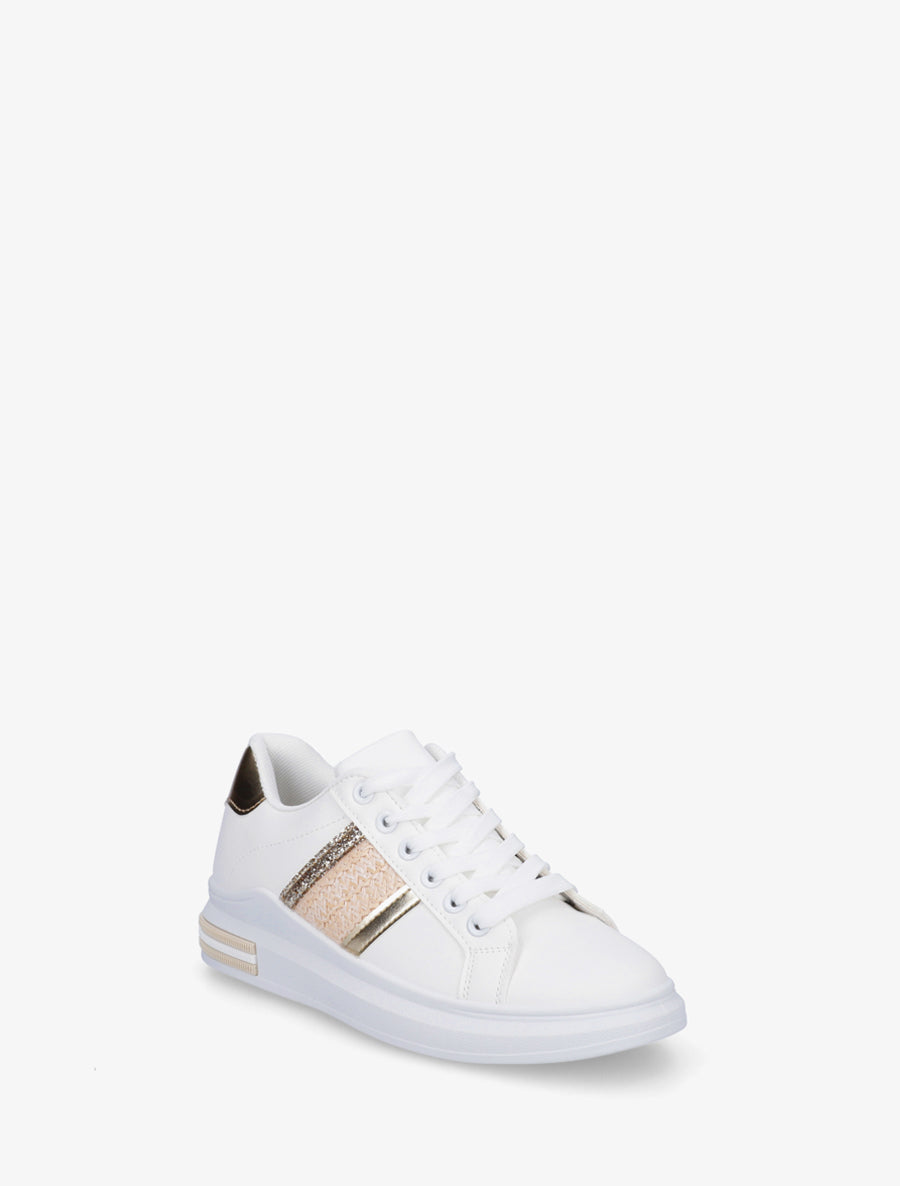 Sneakers à bandes et contrefort contastant - Or - 2