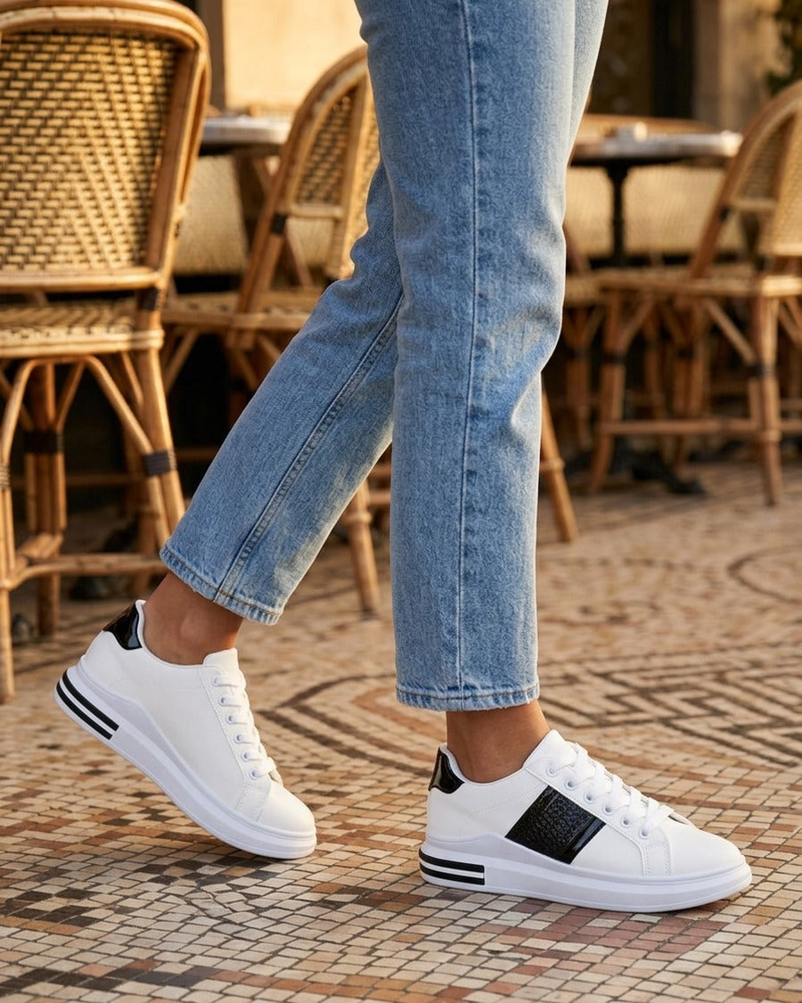 Sneakers à bandes et contrefort contastant - Noir