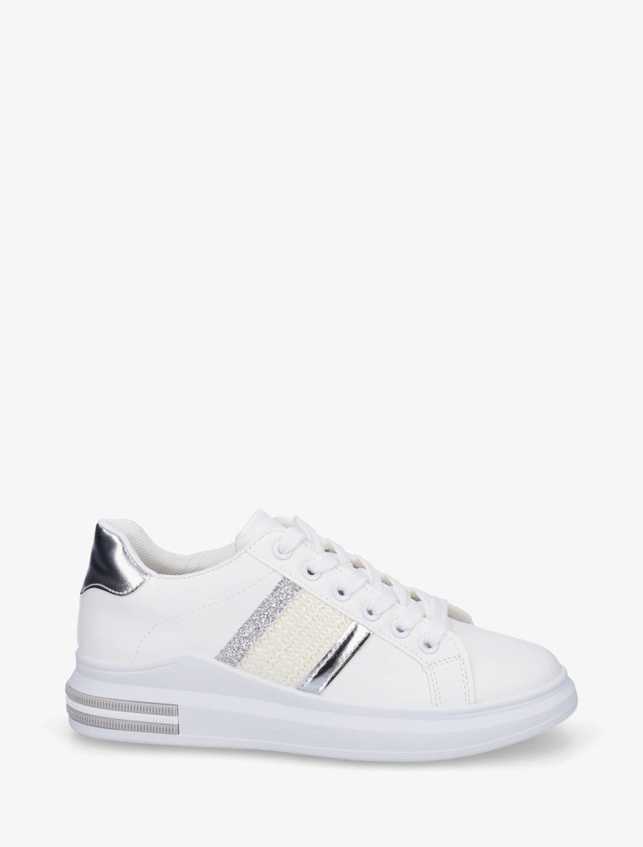 Sneakers à bandes et contrefort contastant - Argent - 1