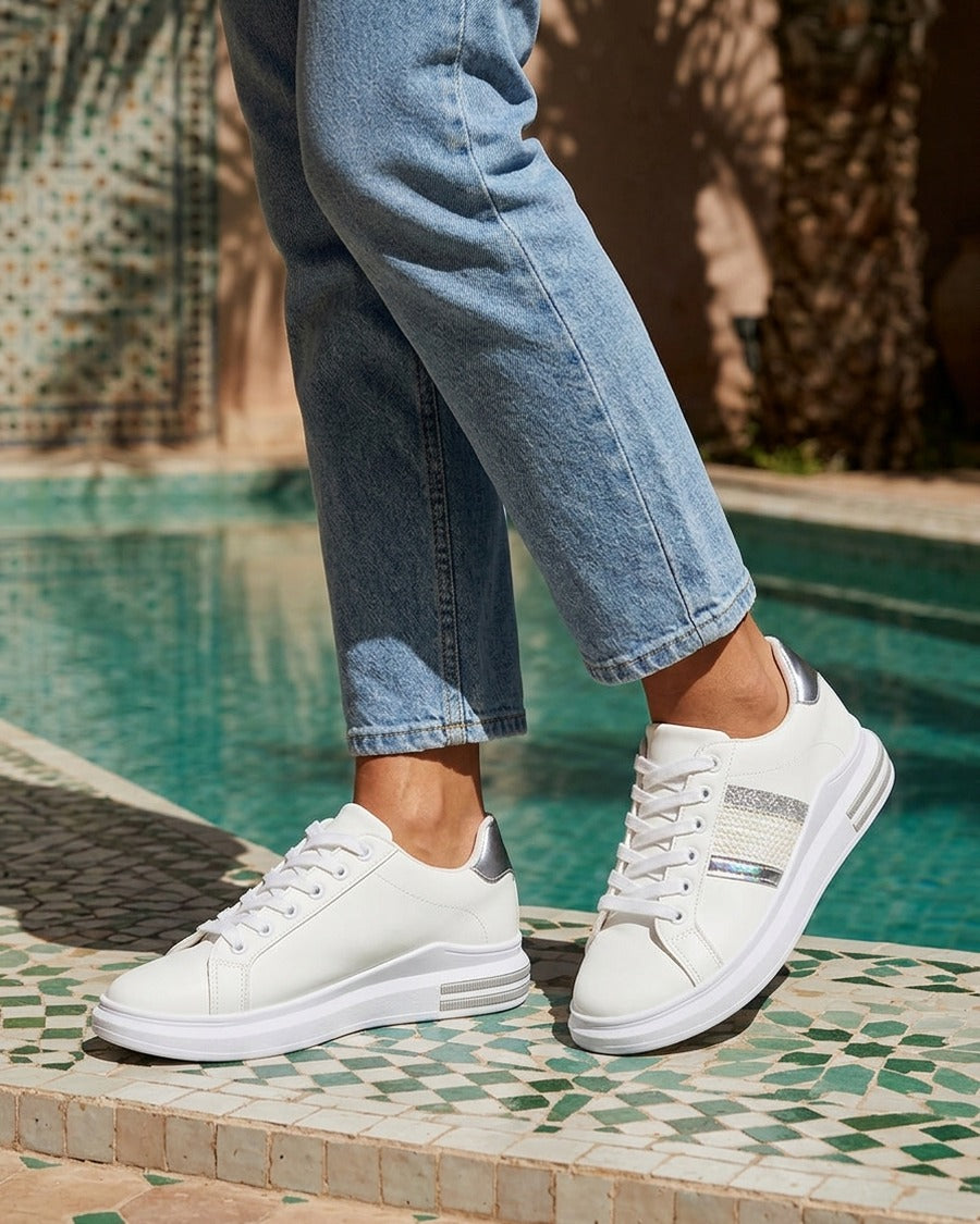 Sneakers à bandes et contrefort contastant - Argent