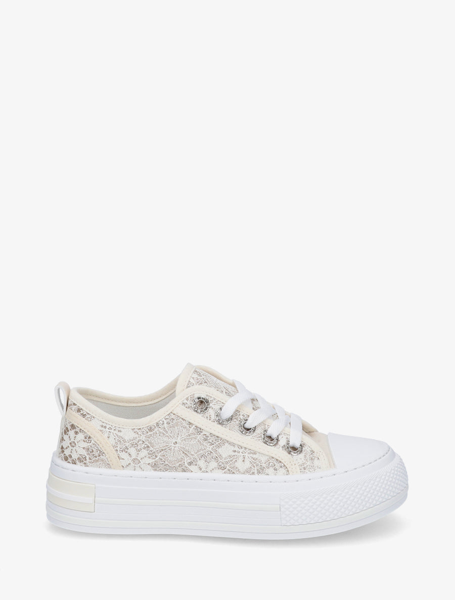 Baskets en dentelle pailletée - Beige - 1