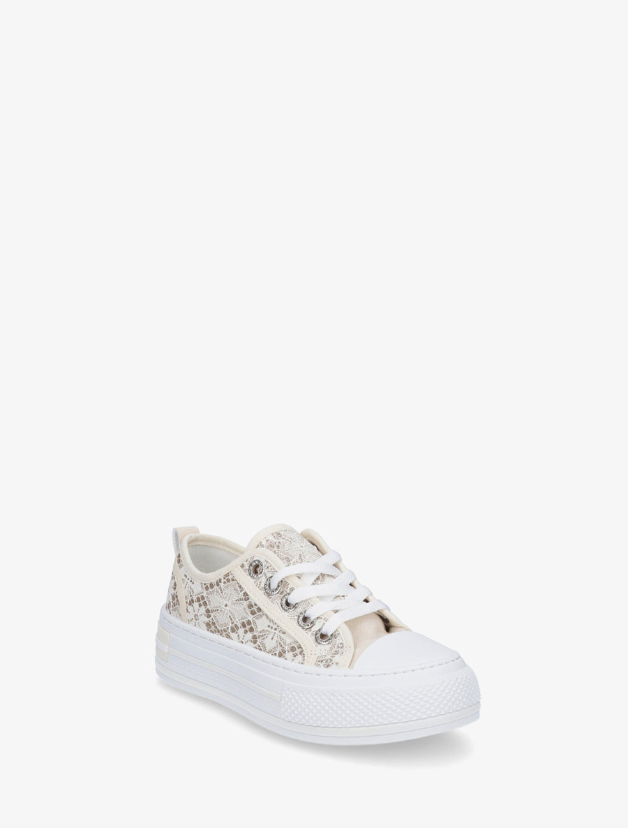 Baskets en dentelle pailletée - Beige - 2