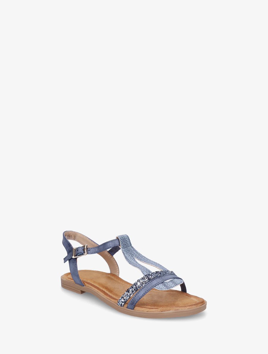 Nu-pieds à bride en T pailletée - Bleu - 2