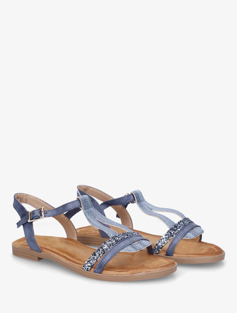Nu-pieds à bride en T pailletée - Bleu - 4