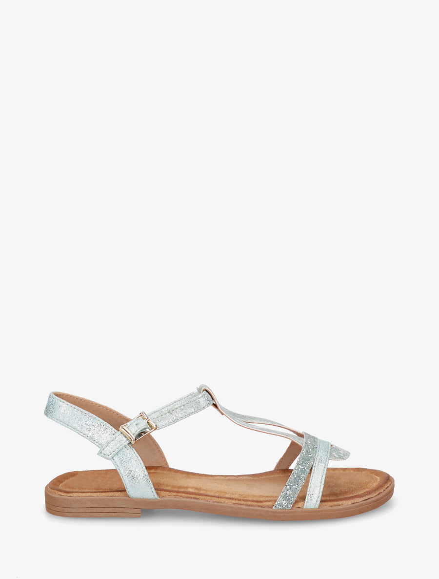 Nu-pieds à bride en T pailletée - Vert d&