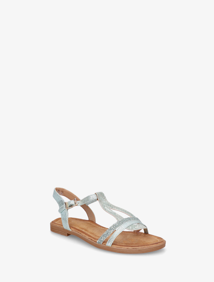 Nu-pieds à bride en T pailletée - Vert d&